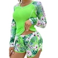 thumbnail image 2 of Women Swimsuit Print Bikini Set Long Sleeve Swimwear Summer Shorts Beach Female, 2 of 9