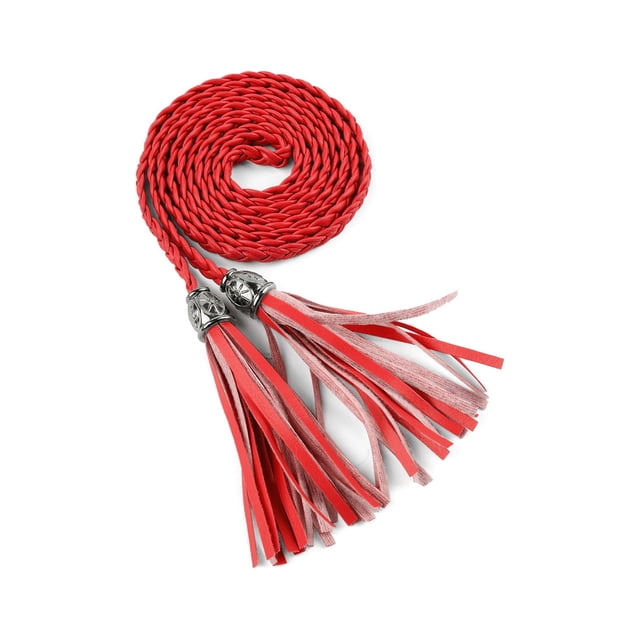 INSPIRE CHIC Ceintures Taille Fine Tressées à Franges pour Femmes Rouge 132 cm/52 Pouces