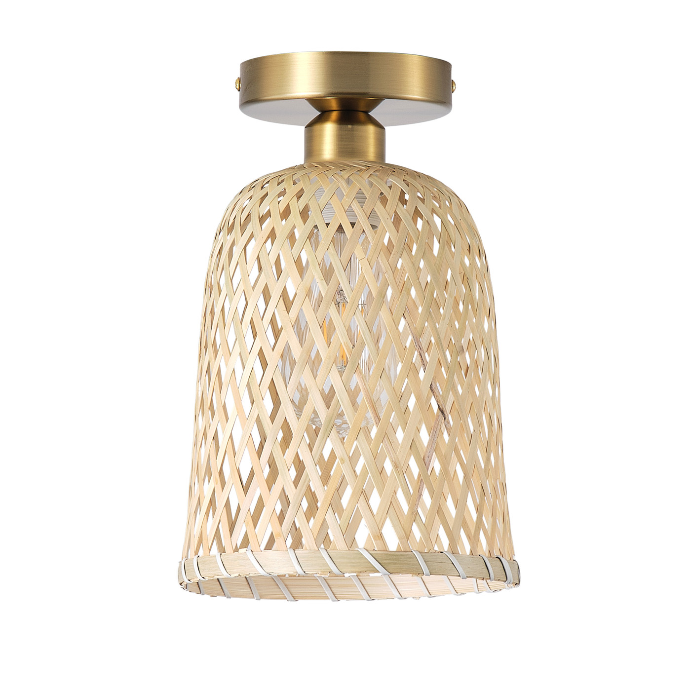Bamboo Boho Caged Close to Ceiling Light, Farmhouse Vintage Woven Semi Flush Mount Ceiling Light for Hallway Foyer Bedroom Dining Room Kitchen Balcony