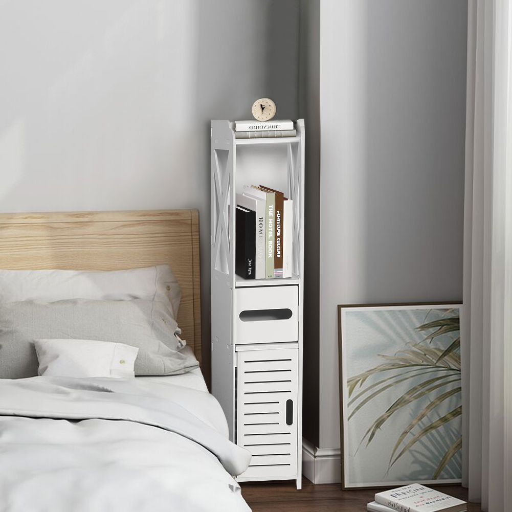 LAFGUR Bathroom White Standing Floor Storage Wood Cupboard Shelf Tissue Storage