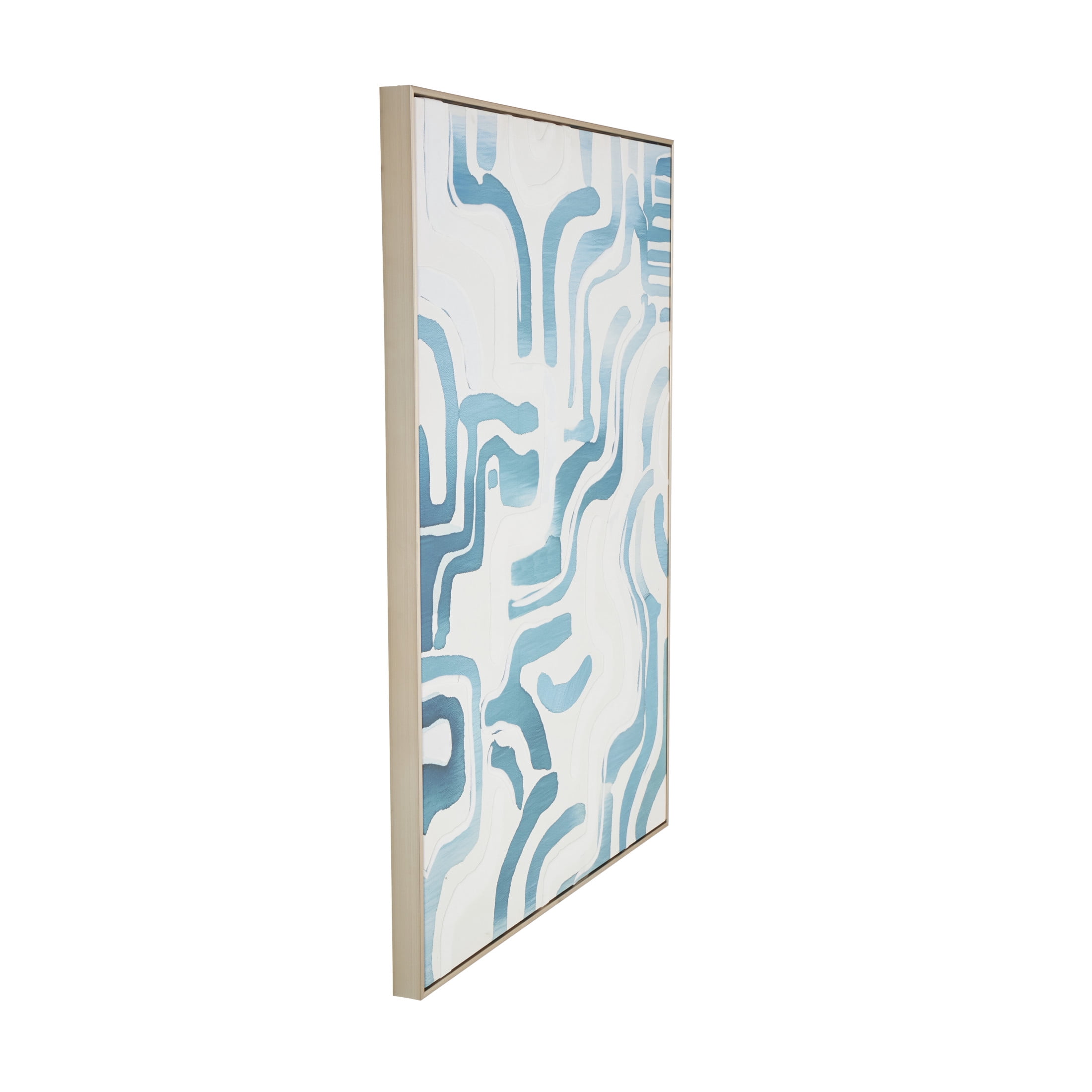 30" x 40" Abstract Framed Wall Art with Blue Wavy Lines and Brass Frame, by DecMode
