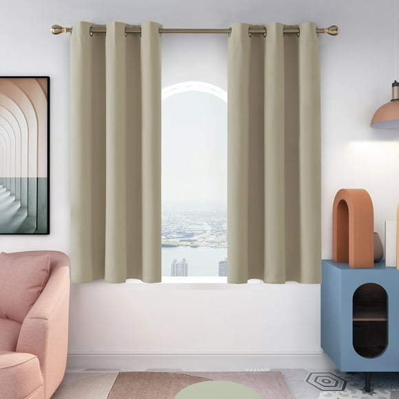 Deconovo Blackout Curtains Solid Grommet Thermal Insulated Room Darkening Window Curtains for Bedroom 42x54 inch Dark Beige Set of 2