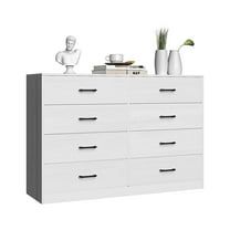 UBesGoo Double Dresser with 8 Drawers, 57'' Wide Chest of Drawers with Metal&Wood Frame, Storage Cabinet for  Bedroom, Living Room, White