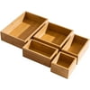 5 Piece Bamboo Drawer Organizer Set, Luxury Wooden Desk Storage Box Kit, Multi-use Junk Drawer Organizer for Office, Kitchen, Bedroom, Children Room, Craft, Sewing