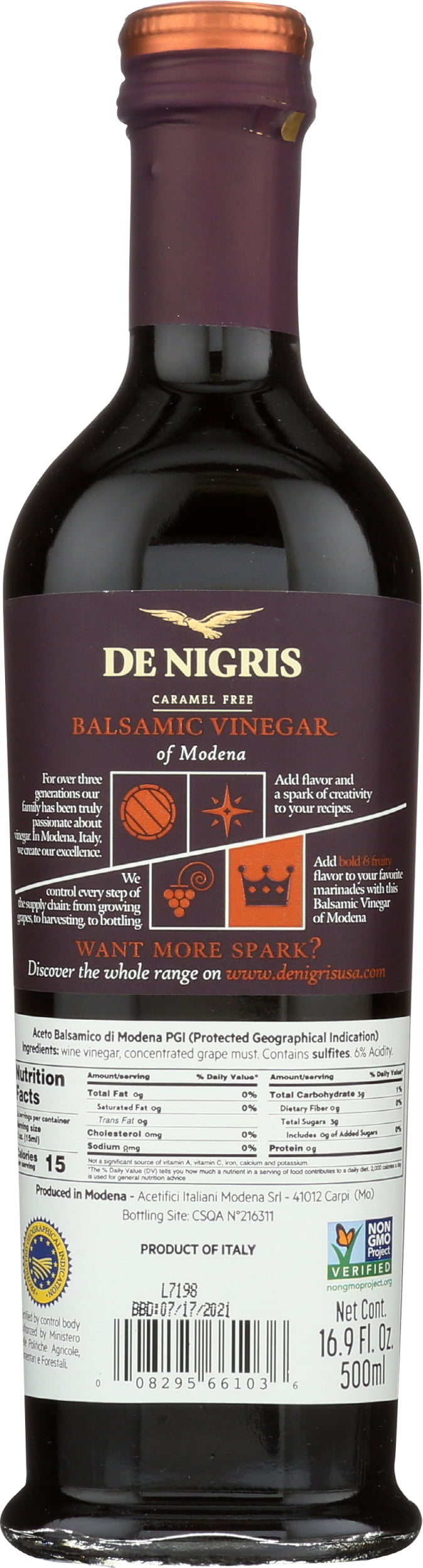 Pack of 6, De Nigris Balsamic Vinegar of Modena Bold & Fruity, 16.9 fl oz