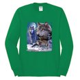 thumbnail image 2 of Wolves and the Moon in the Winter Night | Mens Animal Lover Long Sleeve T-Shirt, Kelly, X-Large, 2 of 3