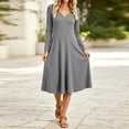 thumbnail image 2 of Women's Fall Winter Solid Midi Dress Long Sleeve V Neck Flared A Line Swing Casual Dress with Pockets Gray, 2 of 6