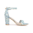 thumbnail image 3 of BLISSFUL STEP Women's Shoes Flower Print Open Toe Block High Heels Summer Sandals Blue 8, 3 of 8