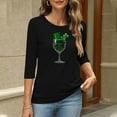 thumbnail image 5 of Yxbdin Womens St Patricks Day T Shirts 3/4 Sleeve Hat Wine Glass Graphic Tees Holiday Crew Neck Shirt Irish Shamrock Tops Black L, 5 of 8