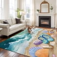 thumbnail image 2 of Summer Nautical Area Rugs 8'x10', Washable Small Throw Rugs for Living Room Patio, Ocean Beach Flip Flops Shells Waves Green Indoor Outdoor Rug Non-Slip Low Pile Carpet Runner Reversible Floor Mats, 2 of 8