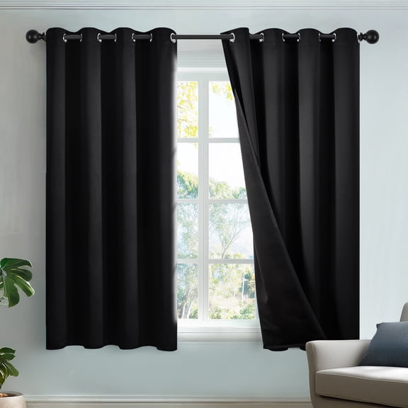 Deconovo Total Blackout Curtains for Bedroom and Living Room, 2 Panels with 8 Grommets, Thermal Insulated, 52"x63", Black