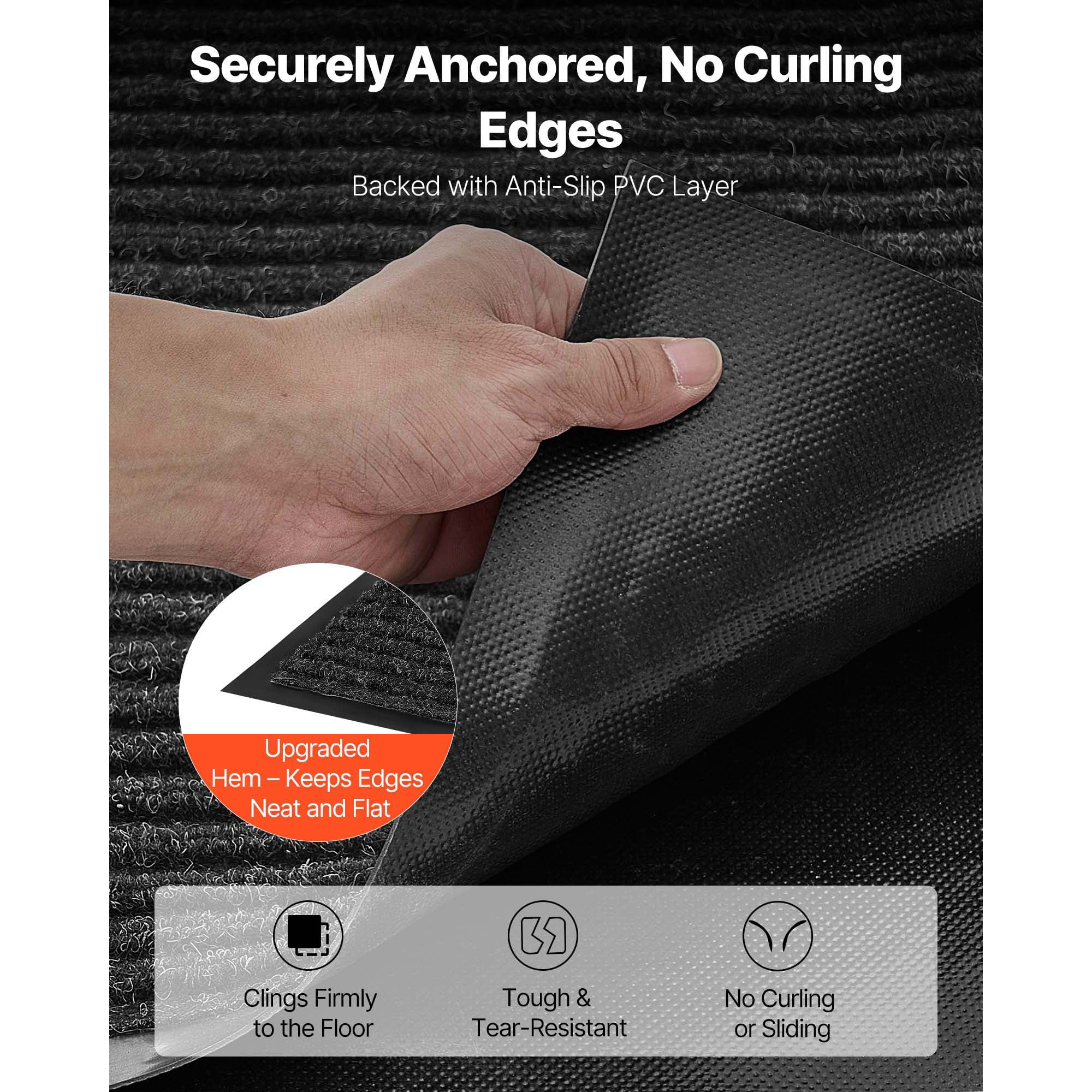 KFFKFF Durable Front Door Mat, 8 x 4 ft Industrial Floor Mat for Indoor and Outdoor Use, Striped Carpet with PVC Backing, Washable Entry Rug for Hallway, Balcony, Garage, Grey