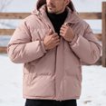 thumbnail image 6 of Men's Thick Puffer Jacket Solid Color Warm Hooded Winter Coat Stand Collar Zip Up Padded Outerwear for Daily, 6 of 7