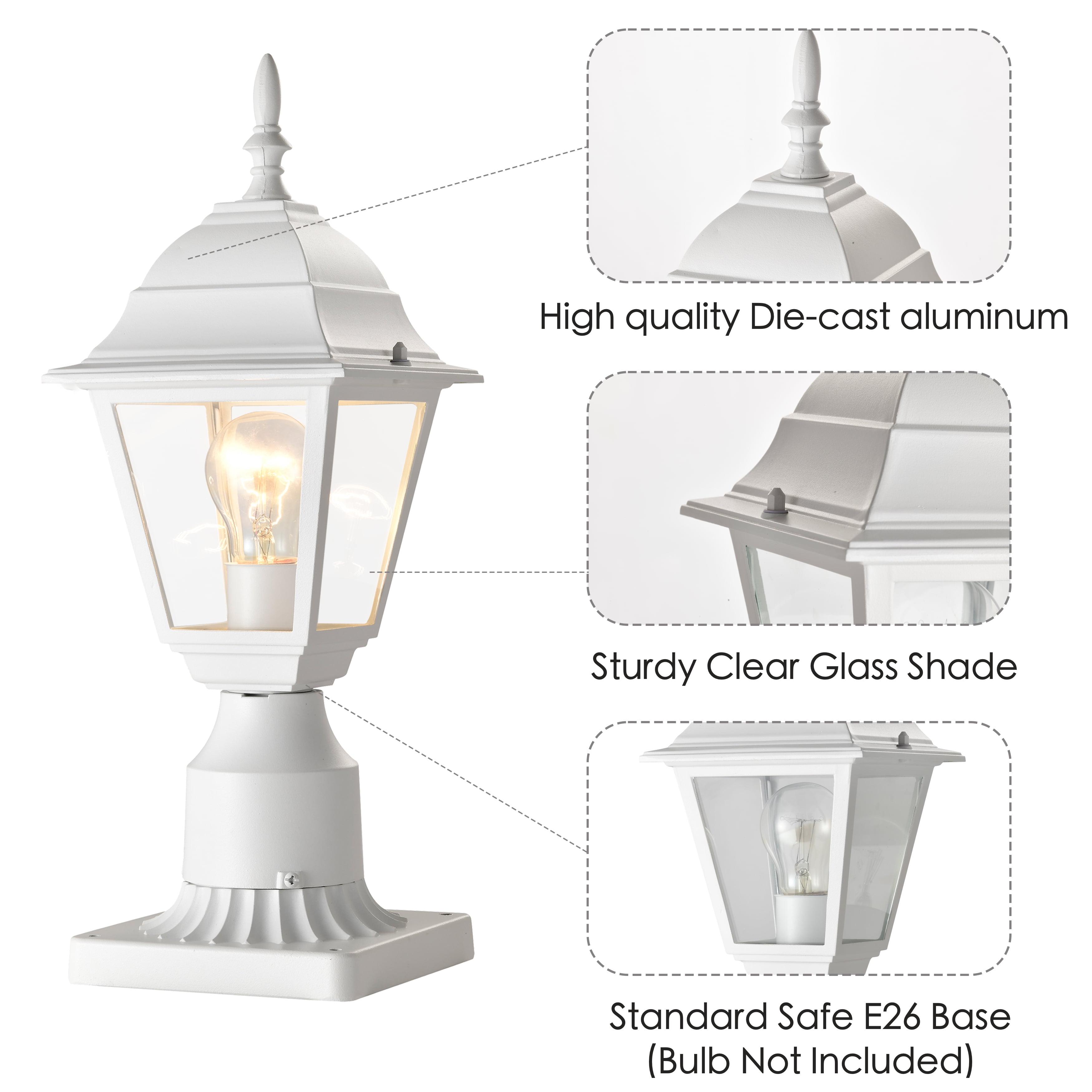 ASHOP Outdoor Post Lights 2 Pack White Aluminum Porch Light Fixtures for Patio Entryway Front Door