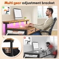 thumbnail image 4 of Romorgniz 37.8" H Computer Desk with LED Lights Small Desk with 2 Fabric Drawers & Side Pocket, Ergonomic Study Desk with Monitor Stand for Home Office, Gaming, Small Spaces, Rustic Brown, 4 of 9