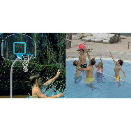Dunnrite Junior Clear Stainless Combo Swimming Pool Basketball Hoop Dunnrite Junior Clear Stainless Combo Swimming Pool Basketball Hoop And Volleyball Set
