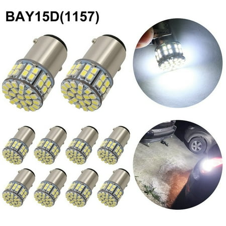 10x Super Bright White 1157 50-SMD 6000K~6500K LED Light Bulbs Tail Brake Stop Backup Reverse 12v 1152 (Best Led Replacement For 1157 Bulb)