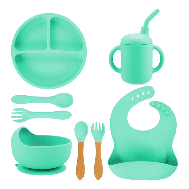 "Juego De Babero Y Accesorios De Silicón Aquila Baby Malubero, Color Aqua "