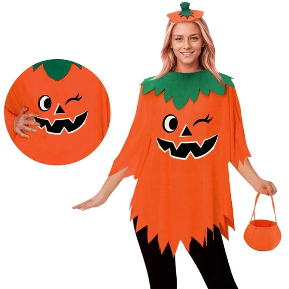 bravefron Pumpkin Cape for Women,Halloween Outfits Sets Poncho Hooded Party Cape and Pumpkin Bag Pumpkin Clothing Role Play