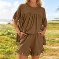 thumbnail image 6 of Xdegoge Women's Summer 2 Piece Outfits 2025 Ruffle Short Sleeve Tops and Shorts Casual Loose Oversized T-Shirts Lounge Sets Ladies' Loose Matching Sets Loungewear Fashion Clothes Conjunto Mujer, 6 of 8
