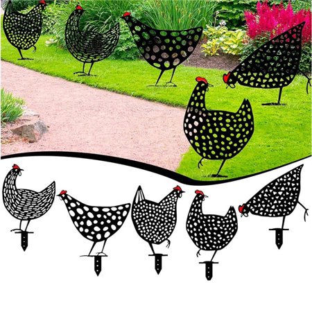 Chicken Garden Decoration Statue 5 Pieces  Decor Yard Art-Lifelike Animal Silhouette Stake Chicken Silhouette Garden Stake  Suitable for decoration to beautify your garden  backyard  lawn