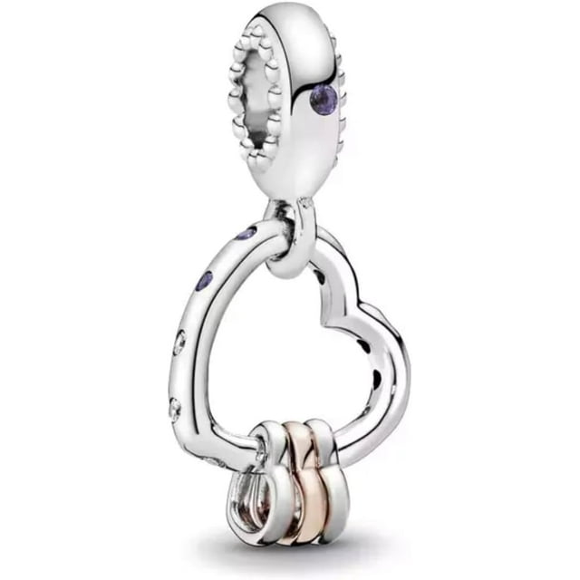 Abalorio Charm Dije 100% plata de ley 925 Corazón con 3 corazones chicos