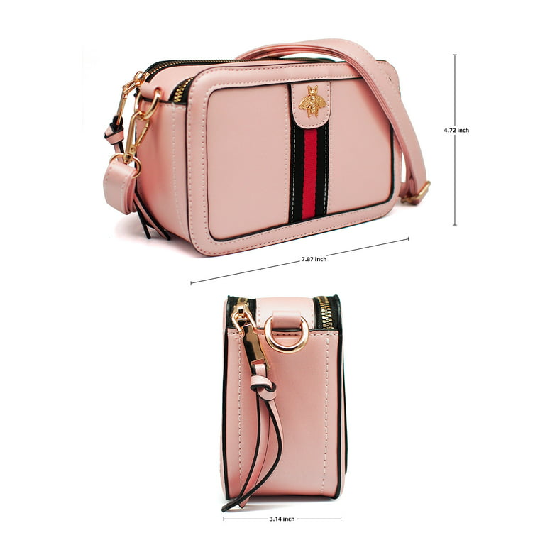 OLYPHY Designer Bee Purse Crossbody Camera Bag Purse PU Leather Shoulder Bag  Clucth for Women Pink 