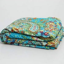 Yuvancrafts Indian Turquoise Kantha Cotton Quilt, Queen - Reversible