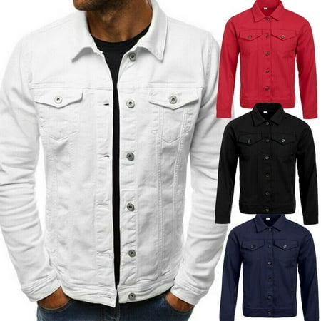 Mens Coat Denim Jacket Jean Cargo Cowboy Lapel Single Breasted Classic (Best Sports Jacket With Jeans)