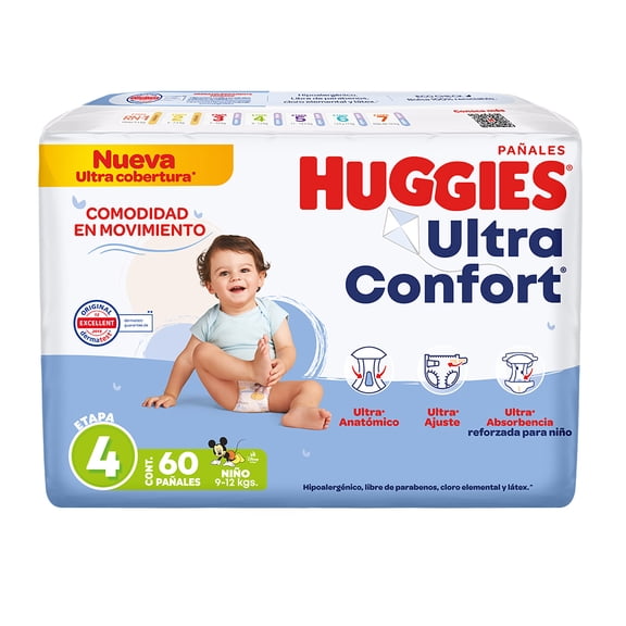 Pañales Huggies UltraConfort etapa 4 niño 60 piezas
