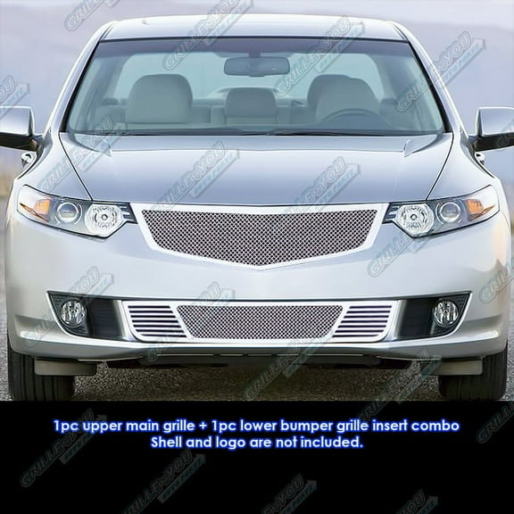 APS Compatible with Acura TSX 2009-2010 Main Upper Lower Bumper Stainless Steel Chrome Mesh Front Grill Grille Insert Combo H71046T