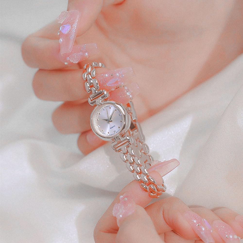 Petite Womens Round Simple Wrist Watch Fashion Dress Diamond Female Watches for Ladies Analog Quartz Stainless Steel Waterproof Watch
