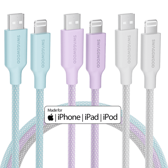 Bkayp iPhone Charger, 3 Pack 10ft Nylon Braided Fast Charging Cables Compatible with iPhone 14/13/12/11 Multi-Color