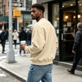 thumbnail image 4 of Delconic Men's Crewneck Sweatshirt - Basic Long Sleeve Pullover for Casual & Athletic Wear Beige L, 4 of 6