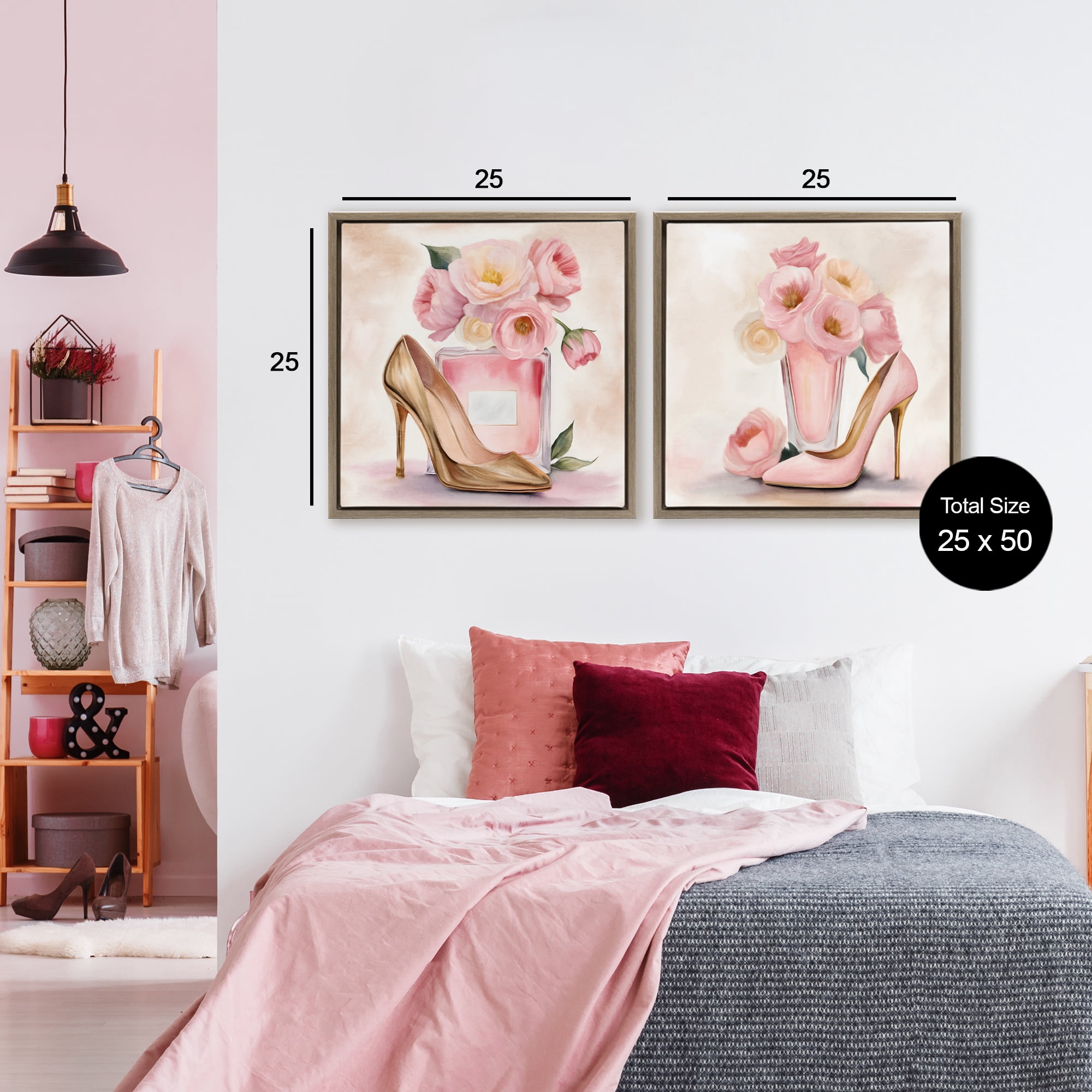 Stupell Industries Blush Pink Beauty 2 Piece Brown Framed Floater Canvas Set, design by Kim Allen