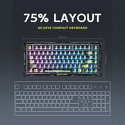 GravaStar Mercury K1 Lite 75% Gaming Keyboard, 2.4GHz/BT/Wired Tri-Mode Wireless Mechanical Keyboard with Responsive Keystrokes & Modern Gradient Design for Gaming Enthusiasts -Transparent Black