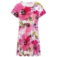 thumbnail image 3 of Watercolor Flowers Pink Fuchsia Short Sleeve Dress Women Summer Evening Dresses Ladies Sundress, 3 of 7