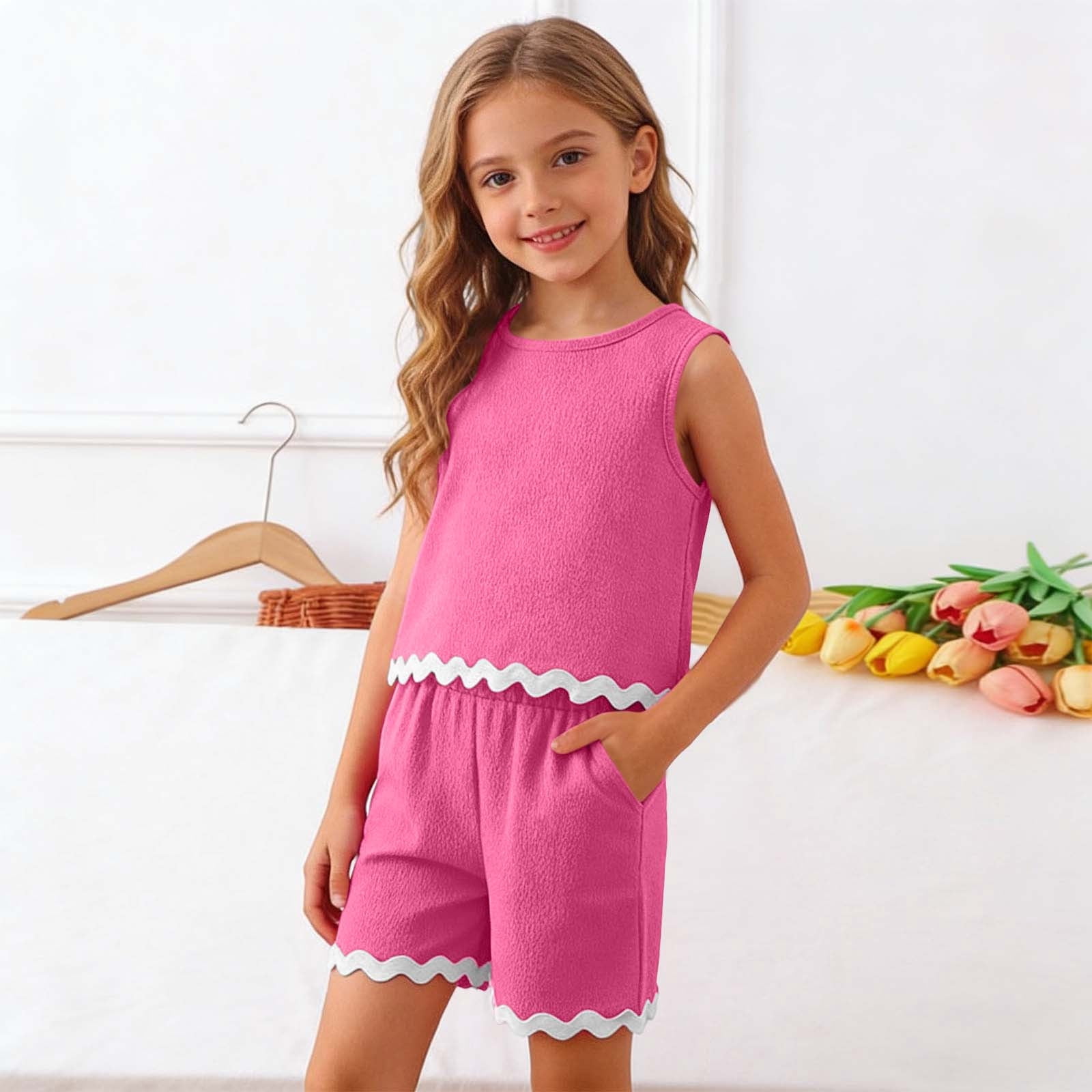 zbxnLI 4-15 Y Girls Clothes Ruffle Sleeveless Tank Tops and Shorts zbxnLI 4-15 Y Girls Clothes Ruffle Sleeveless Tank Tops and Shorts