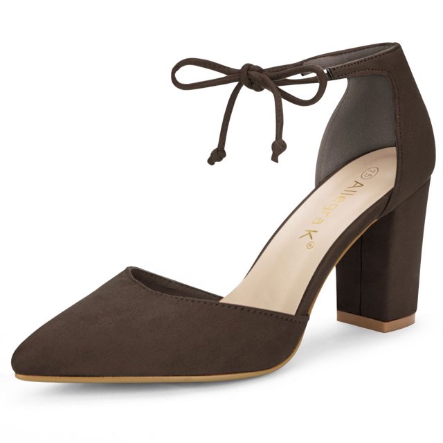 Zapatos de Tacón Grueso Allegra K Vestir Punta Puntiaguda Corbata de Tobillo Café 36