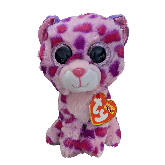 Ty Beanie Boos - GLAMOUR the PINK PURPLE LEOPARD (Glittery Eyes)(Regular Size 6" Plush)(BONUS 1 FUN CHOPS & 1 TY CARD)
