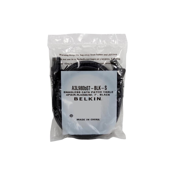 7ft CAT6 Ethernet Patch Cable Snagless RJ45 M/M Black - patch cable - 7 ft - black - B2B