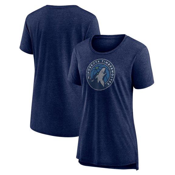 Women's Heather Navy Minnesota Timberwolves Distressed Logo Tri-Blend T-Shirt