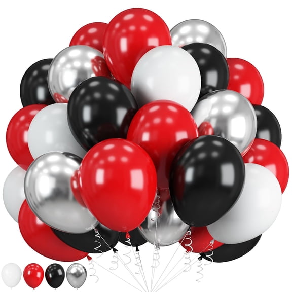 Red and Black Balloons, 60 PCS 12 Inch Red Black and White Balloon Set with Metallic Silver Balloons for Baby Shower Graduation Birthday Party Decorations