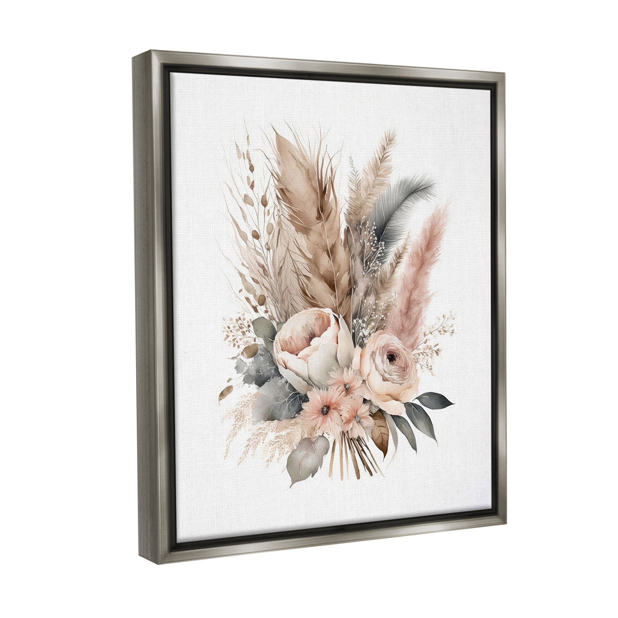 Stupell Industries Boho Feather Bouquet Botanical & Floral Painting Gray Floater Framed Canvas Art Print Wall Art, 17 x 21