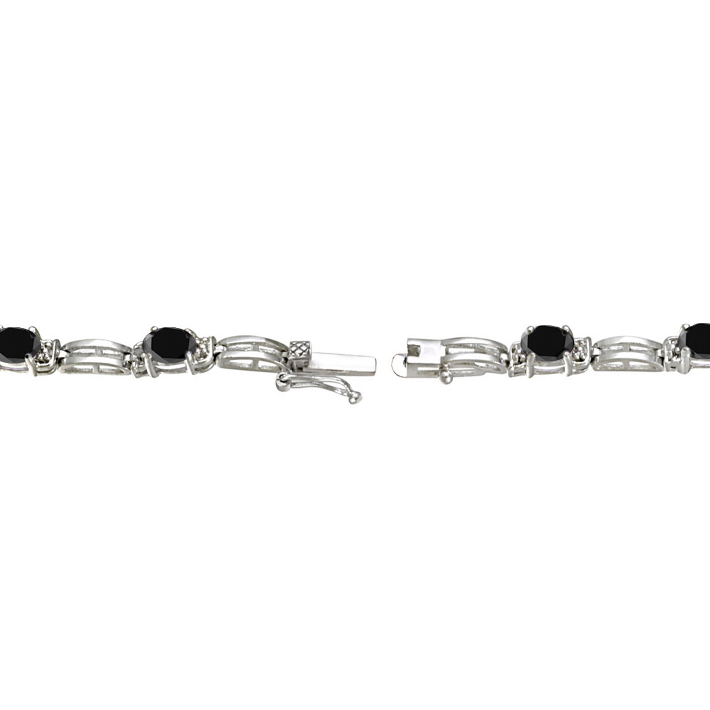 Silver Tone Sapphire & Diamond Accent Rectangle Link Bracelet