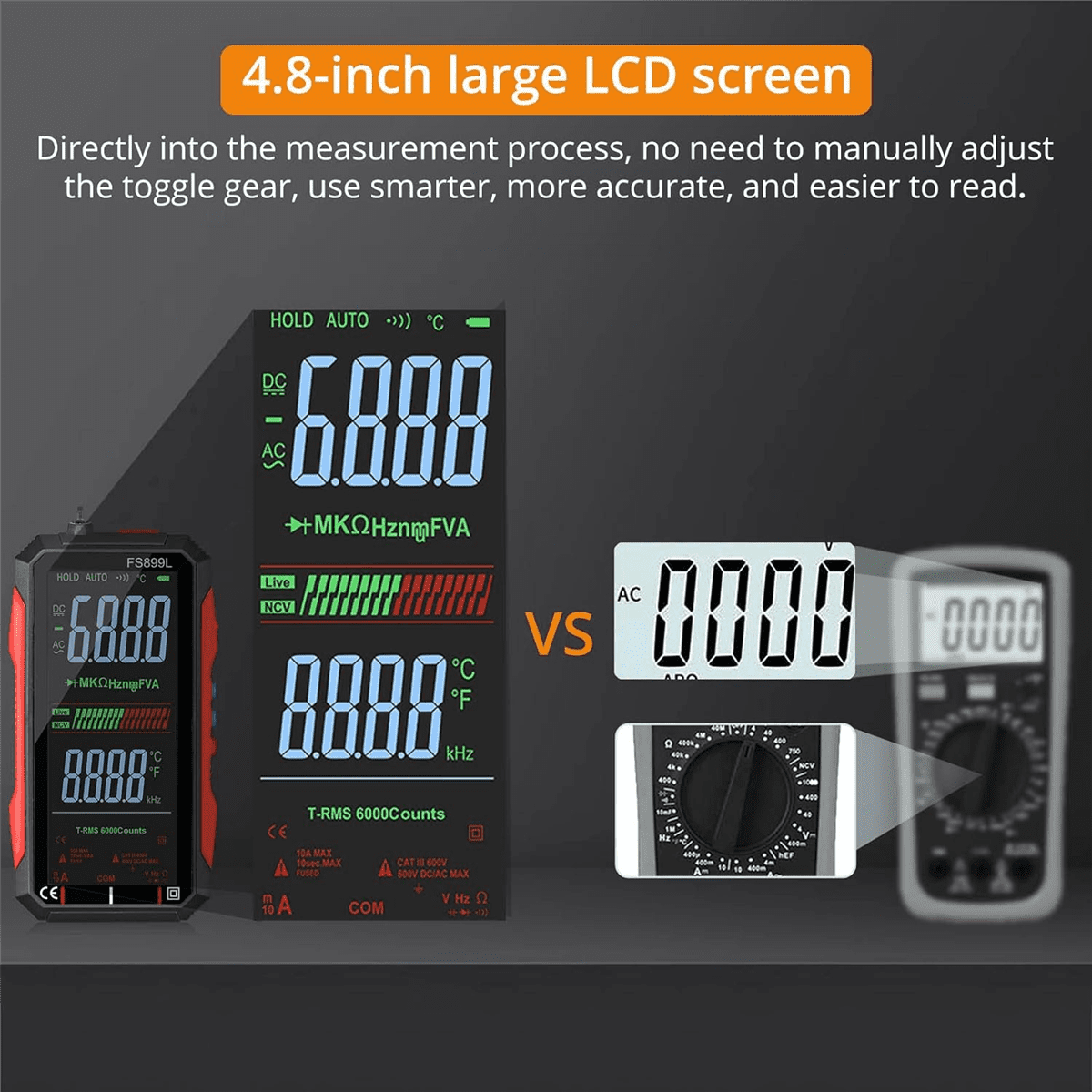 USB Multimeter Digital Voltmeter with 4.8Inch LCD Screen Multi Tester Capacitance Resistance Frequency Voltage Tester