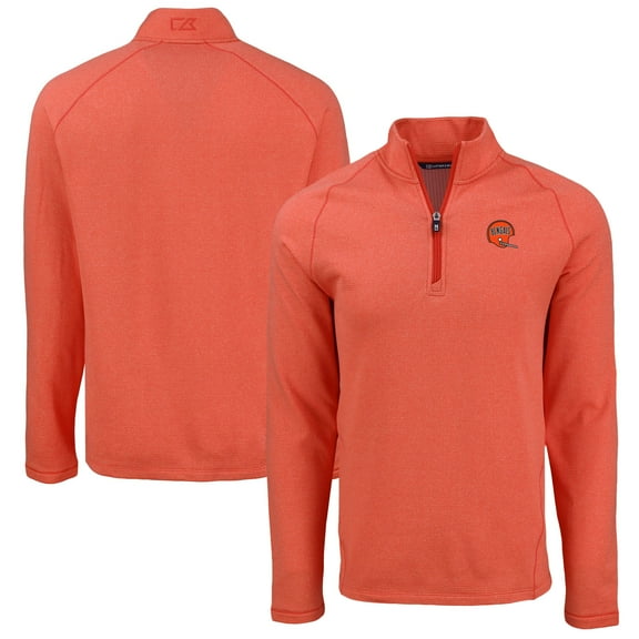 Men's Cutter & Buck Heather Orange Cincinnati Bengals Peshastin Eco Fleece Tri-Blend Raglan Recycled Quarter-Zip Jacket