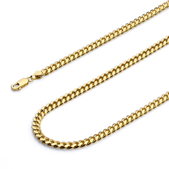 Wellingsale 14k Yellow Gold Polished 4mm Solid Miami Cuban Chain Necklace with Lobster Claw Clasp - 20"