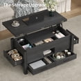 thumbnail image 6 of Lift Top Coffee Table, 39.4" Multi-Function Convertible Coffee Table with 4 Storage Drawers & Hidden Compartment, Wood Center Table for Living Room, Dining Room, Home Office, Black, 6 of 7