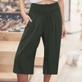 thumbnail image 2 of AOMPMSDX Women's Imitation Cotton And Linen Solid Color Elastic Waist Casual Pants Sports Capri Pants Green L, 2 of 5